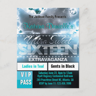 Diamantglöd Sweet sixteen VIP Pass Inbjudan [Teal]