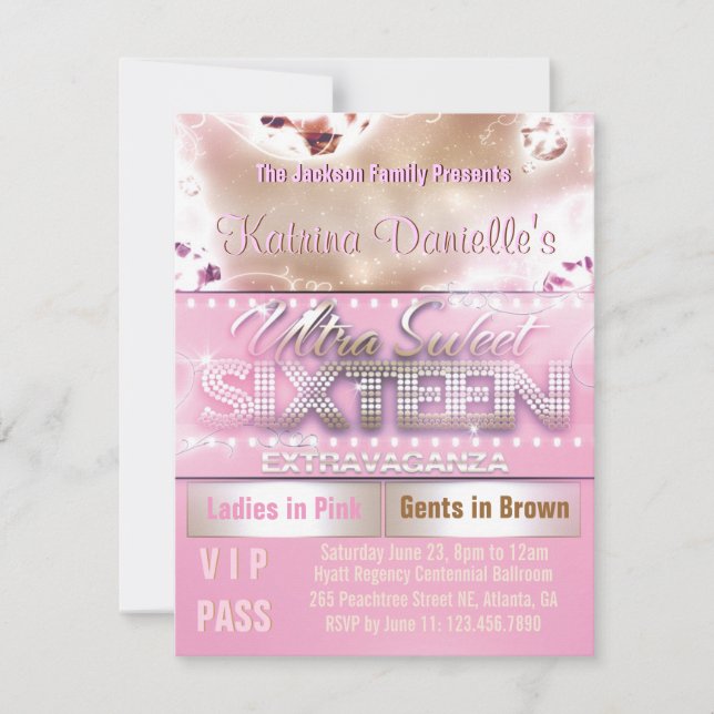Diamantglödsweet sixteen VIP passerar Inbjudningar (Framsida)