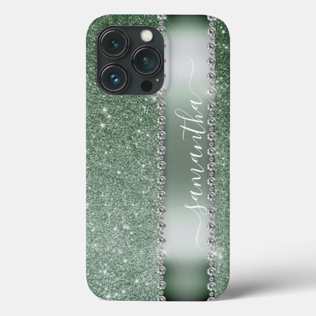 Diamantgrön glitter kalligrafi monogramnamn (Baksida)
