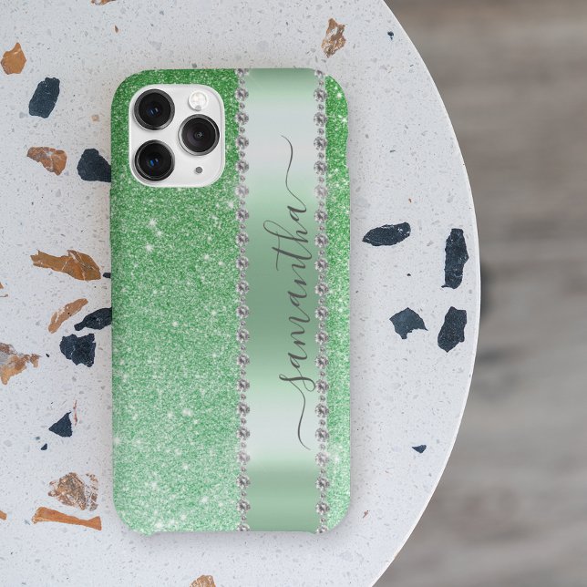 Diamantgrön glitter kalligrafi monogramnamn (Skapare uppladdad)