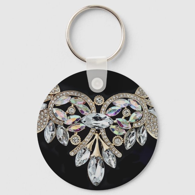 Diamanthalsband silver svart kristallutseende nyckelring (Framsida)