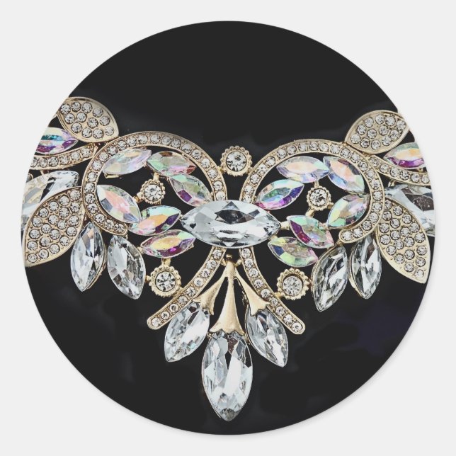 Diamanthalsband silver svart runt klistermärke (Framsida)