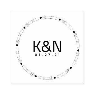 Diamanthjärta Cirkulär Initial Logotyp Bröllopsstä Stämpel