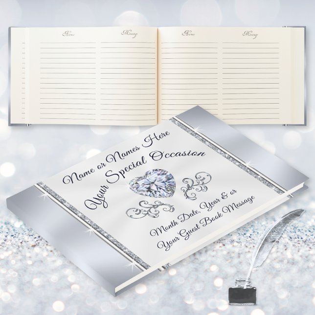 Diamanthjärta Elegant gästebok för ALLA tillfällen Gästböcker (60th wedding anniversary guestbook. Anniversary guestbook personalized, for Any Occasion. Diamond.)