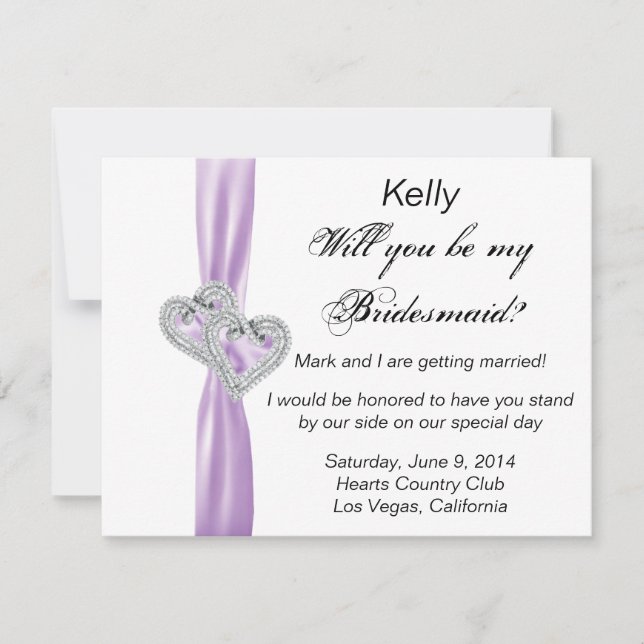 Diamanthjärta Lila Bröllop Tudpigskort Inbjudningar (Framsida)