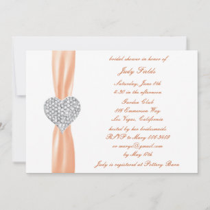 Diamanthjärta Orange Bröllop Bridal Shower Inbjuda Inbjudningar