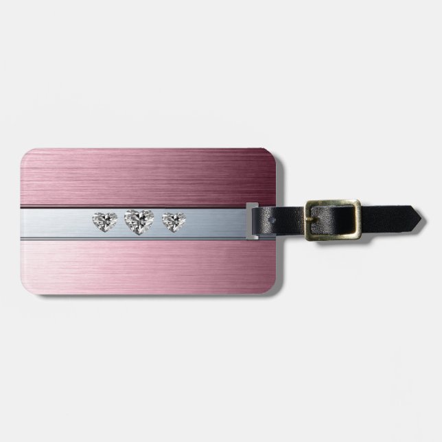 diamanthjärtan på ljus rosa silversbakgrund bagagebricka (Horisontell Framsida)