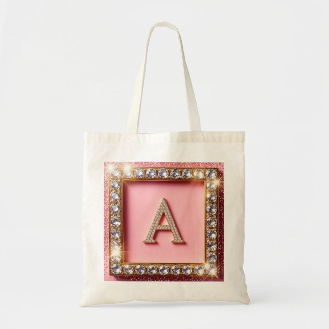 Diamantinitial A Guldram Rosa Glitter Monogram Tygkasse (Framsidan)