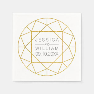 Diamantjuvelgeometri guld glitter bröllop pappersservett