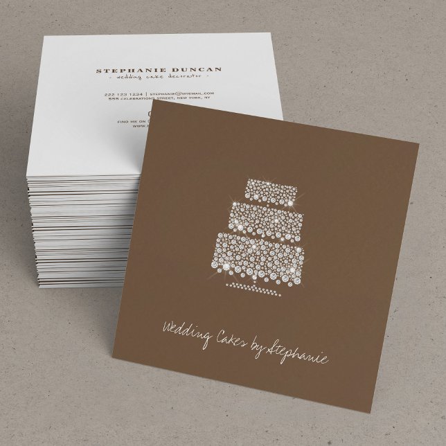 Diamantkaka på mörk Brunt bröllop tårtdekorator Fyrkantigt Visitkort (Skapare uppladdad)