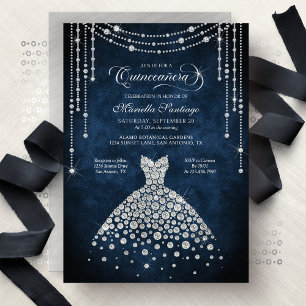Diamantklänning Glitter Quinceanera-inbjudan Inbjudningar