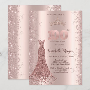 Diamantklänning Rosa Guld Glitterdamm 100th Inbjudningar