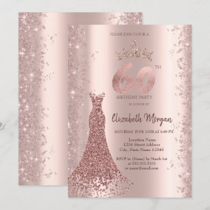 Diamantklänning Rosa Guld Glitterdamm 60-årsdag Inbjudningar