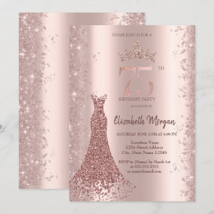 Diamantklänning Rosa Guld Glitterdamm 75-årsdag Inbjudningar