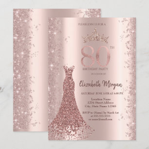 Diamantklänning Rosa Guld Glitterdamm 80-årsdag Inbjudningar