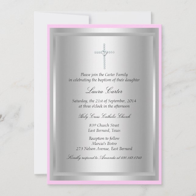 Diamantkors Rosa Dopinvitation Inbjudningar (Framsida)