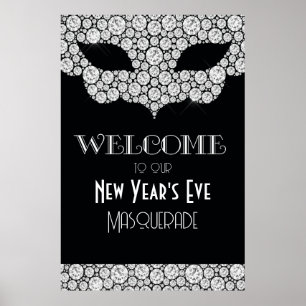 Diamantmaskerad Nyårsafton Välkomstskylt Poster