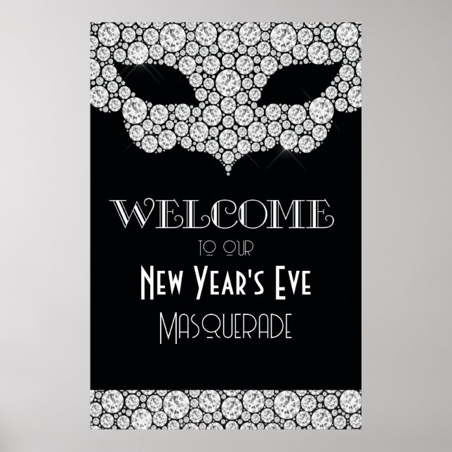 Diamantmaskerad Nyårsafton Välkomstskylt Poster (Framsidan)