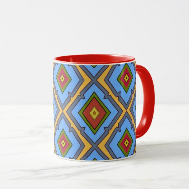 Diamantmönster Blått Rött Gult Grönt  Mugg (Framsida höger)