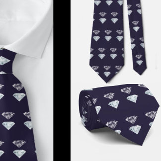 Diamantmönstrad Bling Navyblå Lyxig Elegant Nacke Slips