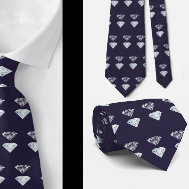 Diamantmönstrad Bling Navyblå Lyxig Elegant Nacke Slips (Skapare uppladdad)