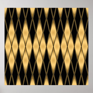 Diamantmotiv: guld-svart elegant mönster. poster