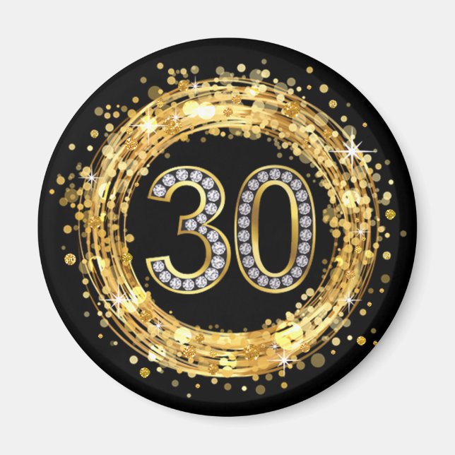 Diamantnummer 30 Glitter Bling Confetti | GULD Magnet (Framsidan)