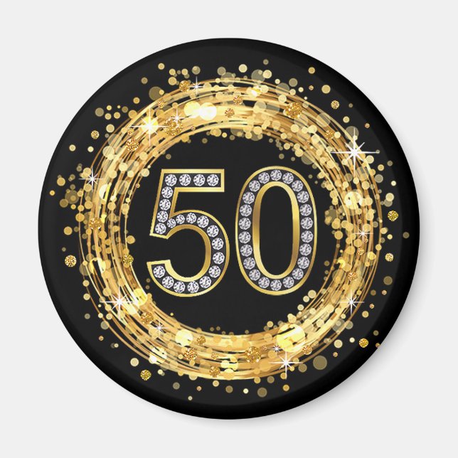 Diamantnummer 50 Glitter Blingskonfetti | GULD Magnet (Framsidan)