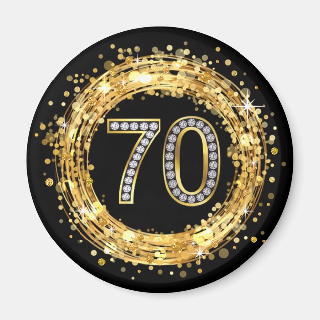 Diamantnummer 70 Glitter Bling Confetti | GULD Magnet (Framsidan)