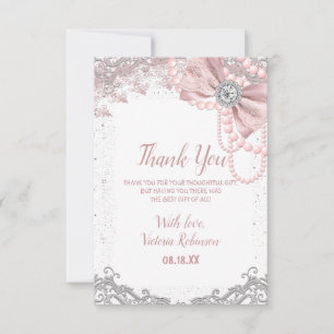 Diamantpärl Rosa Elegant Flickaktig Baby Shower Tack Kort