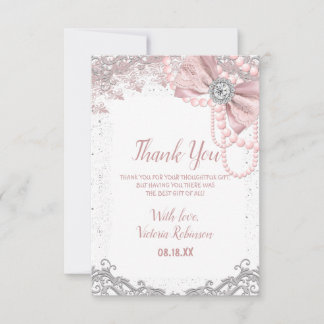 Diamantpärl Rosa Elegant Flickaktig Baby Shower Tack Kort