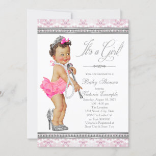 Diamantpärlhöga klackar Little Lady Baby Shower Inbjudningar