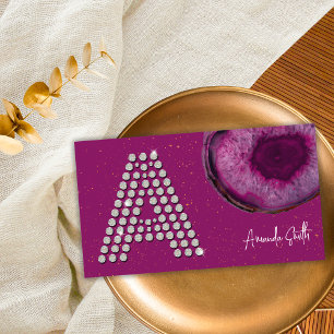 Diamantplommon Lila Agat Initial Bokstav Monogram Visitkort