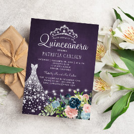 Diamantprinsessa klänning akvarell chic quinceaner inbjudningar