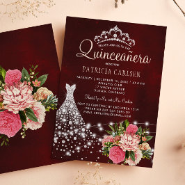 Diamantprinsessa klänning burgunder chic quinceane inbjudningar