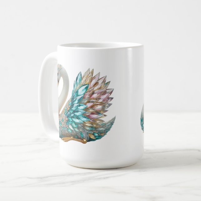 Diamantprydd Svandesign i Guld och Kristall Glitte Kaffemugg (Framsida vänster)