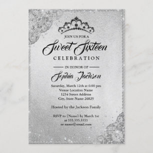 Diamantspetsglans Silver Sweet Sixteen Inbjudningar