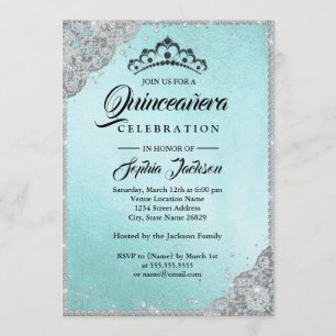 Diamantspetsgläns teal Quinceanera Inbjudningar
