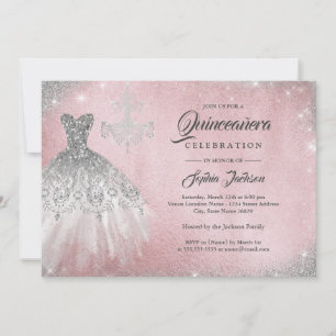 Diamantspetsklänning Silver Ros Guld Quinceanera Inbjudningar