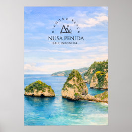 Diamantstranden Bali Akvarell Turkos Hav Poster
