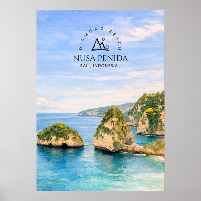 Diamantstranden Bali Akvarell Turkos Hav Poster (Framsidan)