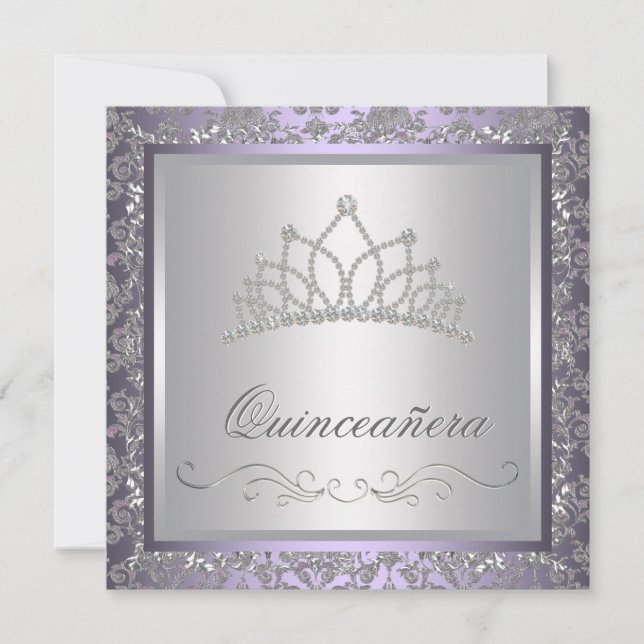 Diamanttiara Lila Quinceanera Inbjudningar (Framsida)
