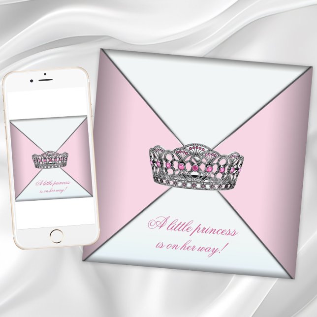 Diamanttiara Rosa Prinsessa Bebisdopp Inbjudningar (Pink  princess baby shower invitation or any event. Add your own text to the front and back.)