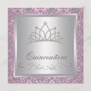 Diamanttiara Rosa Prinsessa Fest Inbjudningar