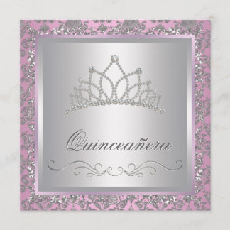 Diamanttiara Rosa Prinsessa Fest Inbjudningar