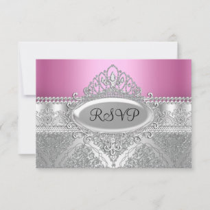 Diamanttiara & Silver Damask Rosa RSVP OSA Kort