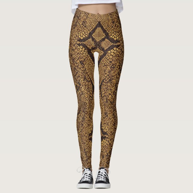 Diamantuppbackad Snake Mönster Leggings (Framsida)