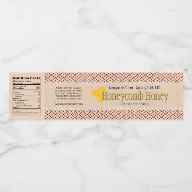 Diamanturklippt honungsbehållare för honung, omrin vattenflaskor etikett (Singel etikett)