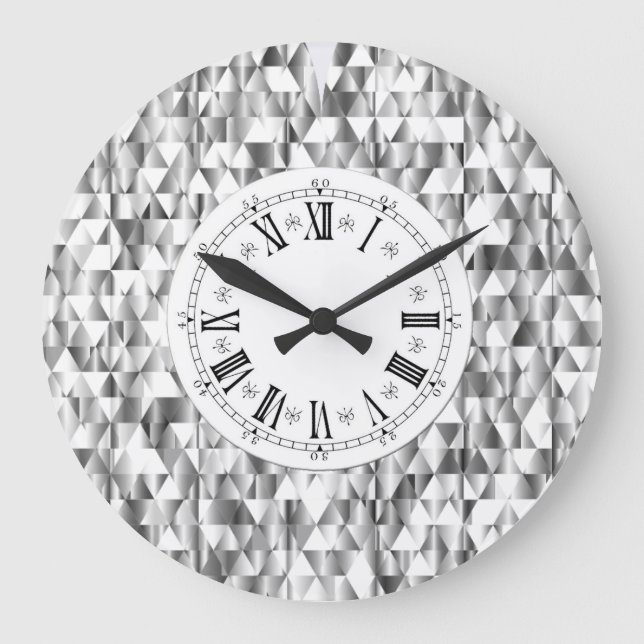 Diamantutseendet faux silver shine Roman numbling Stor Klocka (Framsida)