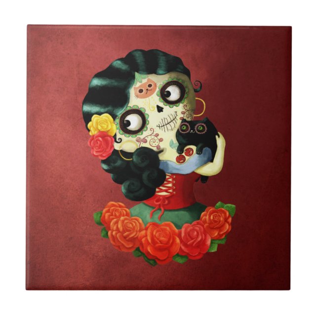 Diameter de Los Muertos Älskvärd mexicansk Catrina Kakelplatta (Framsidan)